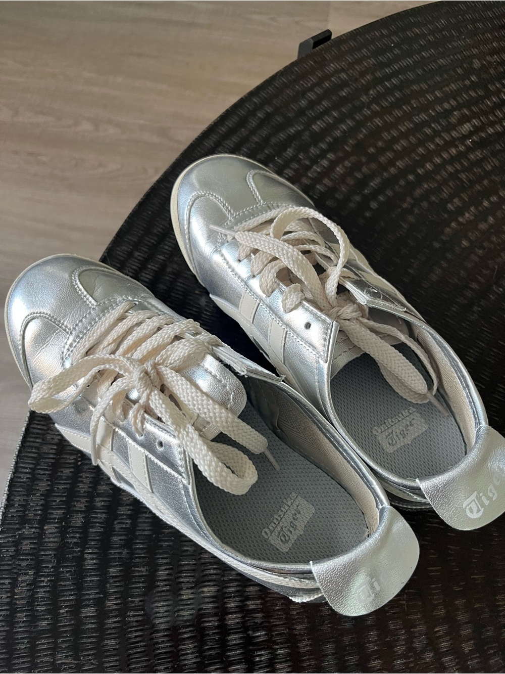 Onitsuka Tiger by Asics Metallic Silver Low-Top Sneakers with Cream Laces